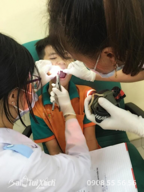 Hình ảnh các bác sĩ tầm soát răng miệng cho các em